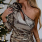 🎅Przedsprzedaż świąteczna🥰 Kobieca elegancka dopasowana sukienka mini z jednym ramieniem