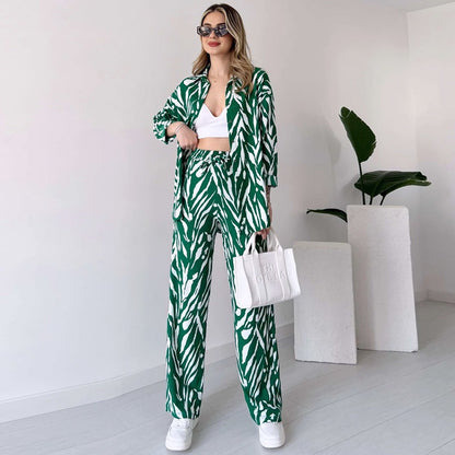 🌸Specjalne oferty wiosenne 🚀 Elegancki damski zestaw koszuli i spodni ze wzorem zebry