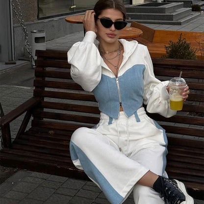 🔥👚👖Modny dwuczęściowy zestaw składający się z topu patchworkowego i luźnych spodni