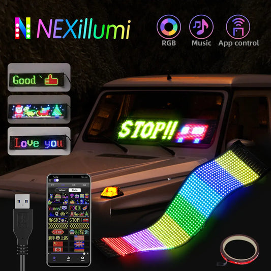 【RGB🌈✨】Elastyczny Wyświetlacz LED Bluetooth do Pojazdów: Pełne kolory, Łatwa Instalacja, Dynamiczne Wizualizacje, Łatwa synchronizacja🌟